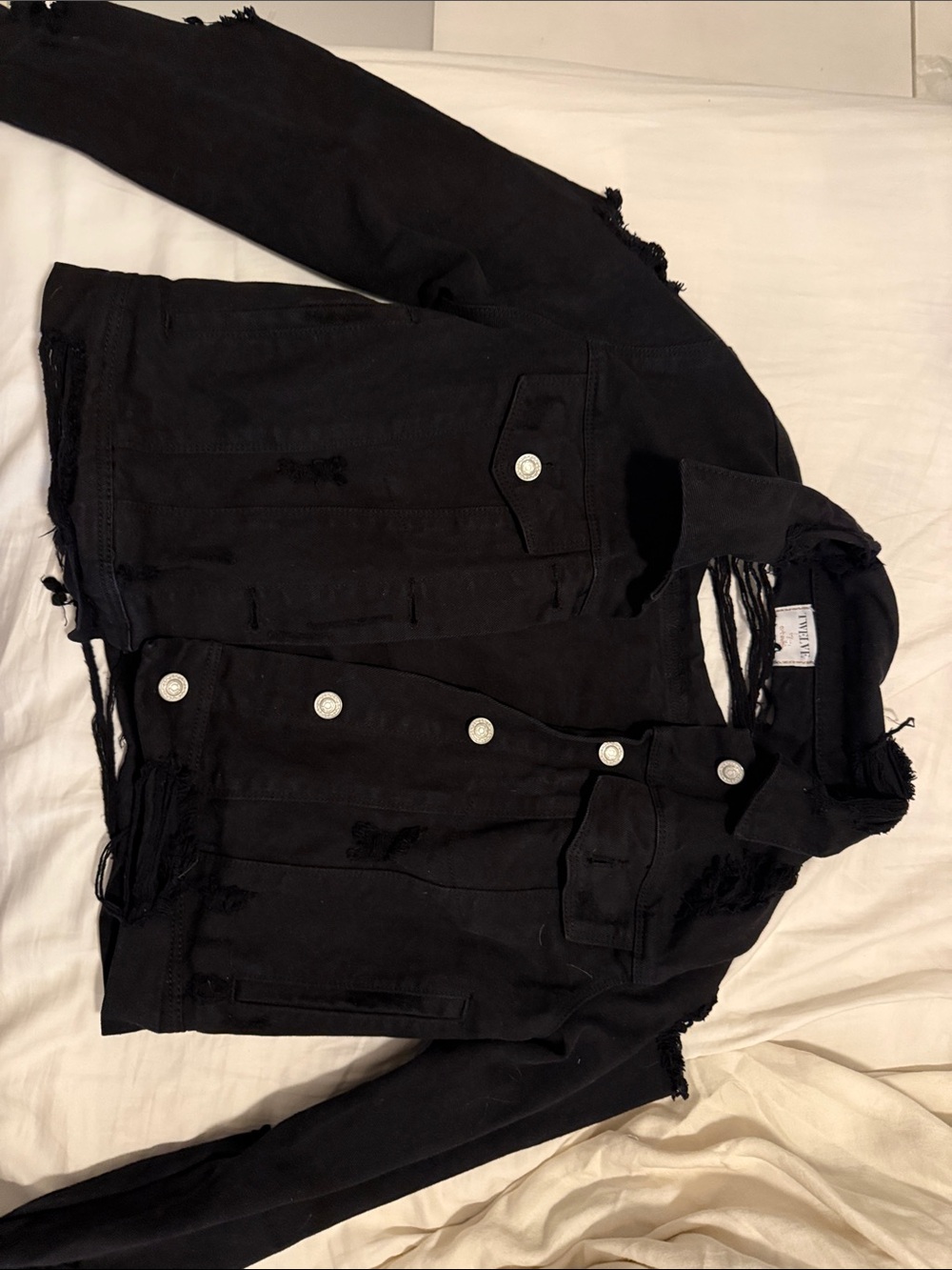 Frayed Black Distressed Jean Jacket - Women